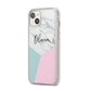 Marble Pink Geometric Personalised iPhone 14 Plus Clear Tough Case Starlight Angled Image