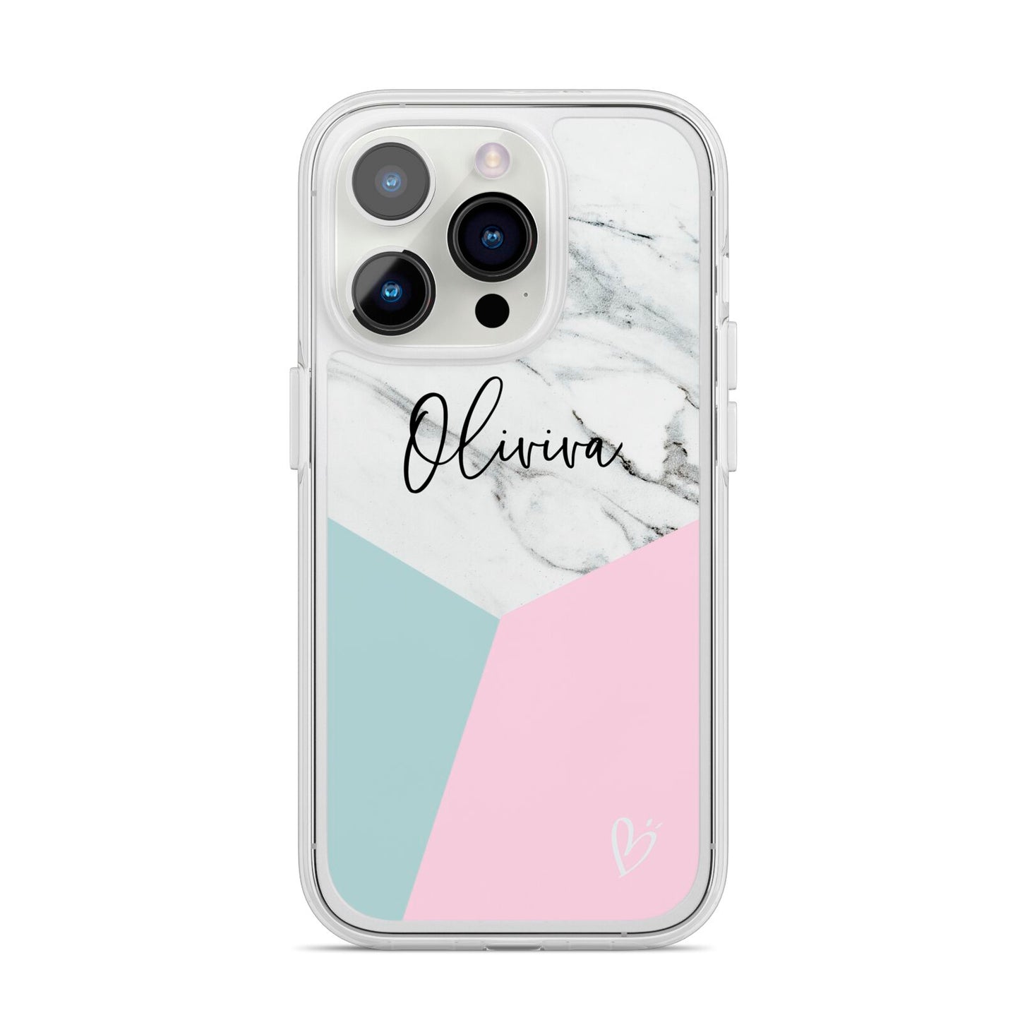 Marble Pink Geometric Personalised iPhone 14 Pro Clear Tough Case Silver