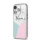 Marble Pink Geometric Personalised iPhone 14 Pro Glitter Tough Case Silver Angled Image
