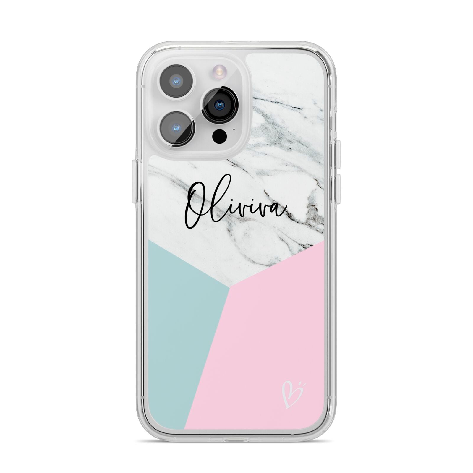 Marble Pink Geometric Personalised iPhone 14 Pro Max Clear Tough Case Silver