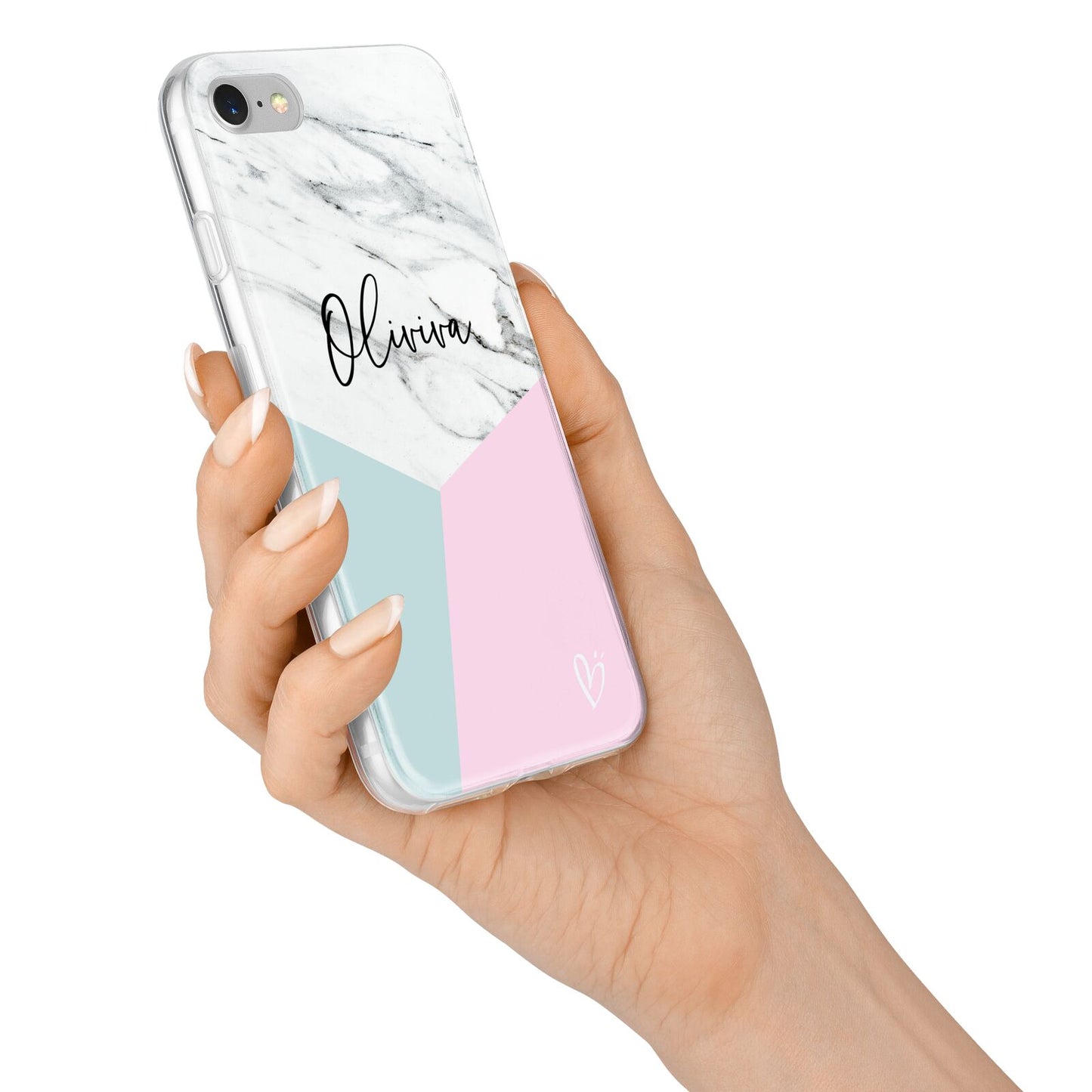 Marble Pink Geometric Personalised iPhone 7 Bumper Case on Silver iPhone Alternative Image