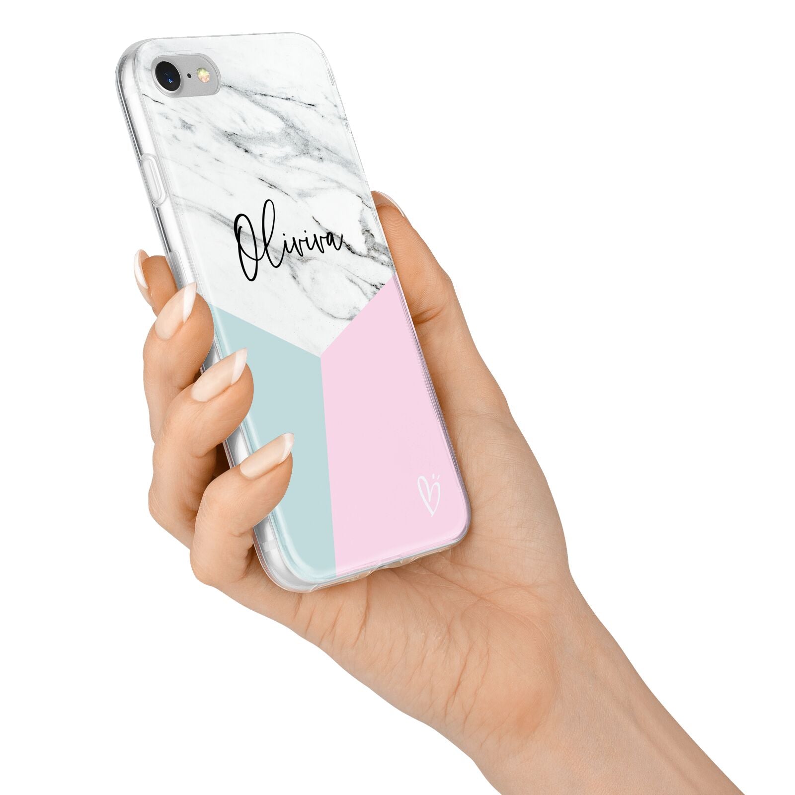 Marble Pink Geometric Personalised iPhone 7 Bumper Case on Silver iPhone Alternative Image