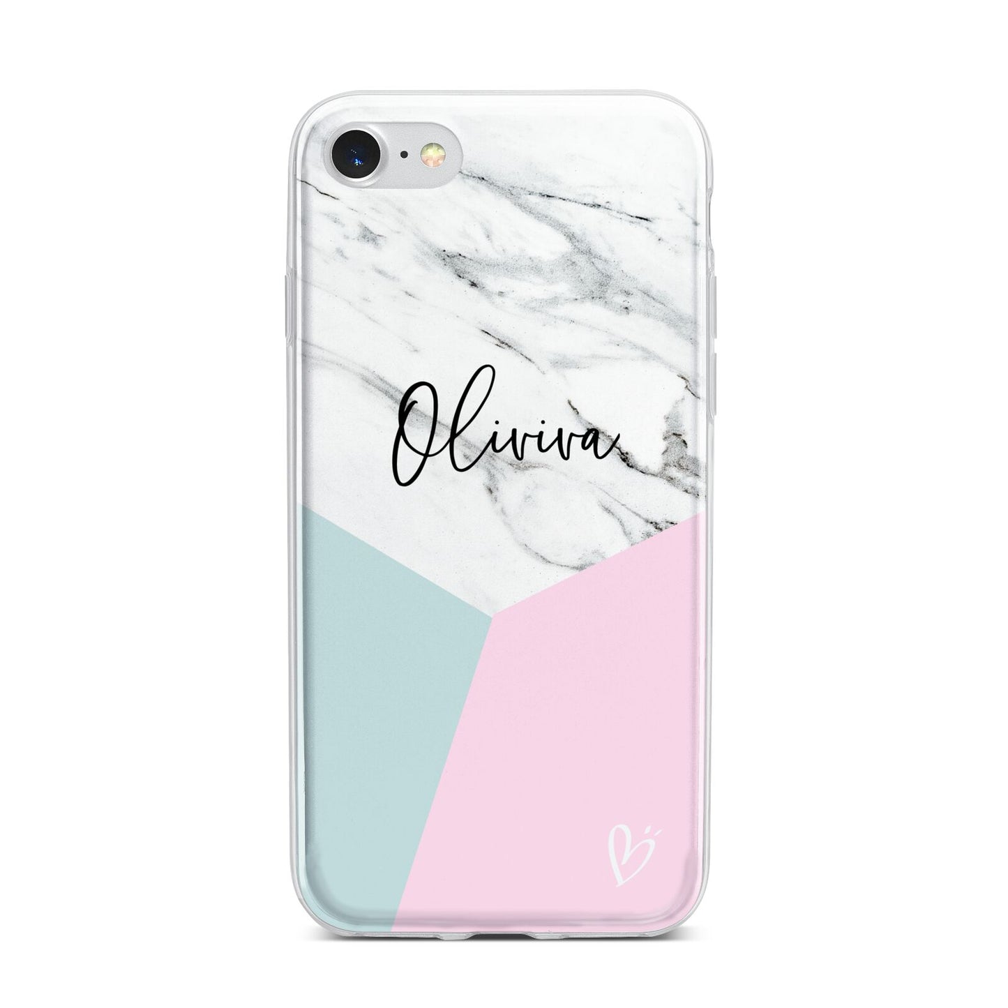 Marble Pink Geometric Personalised iPhone 7 Bumper Case on Silver iPhone