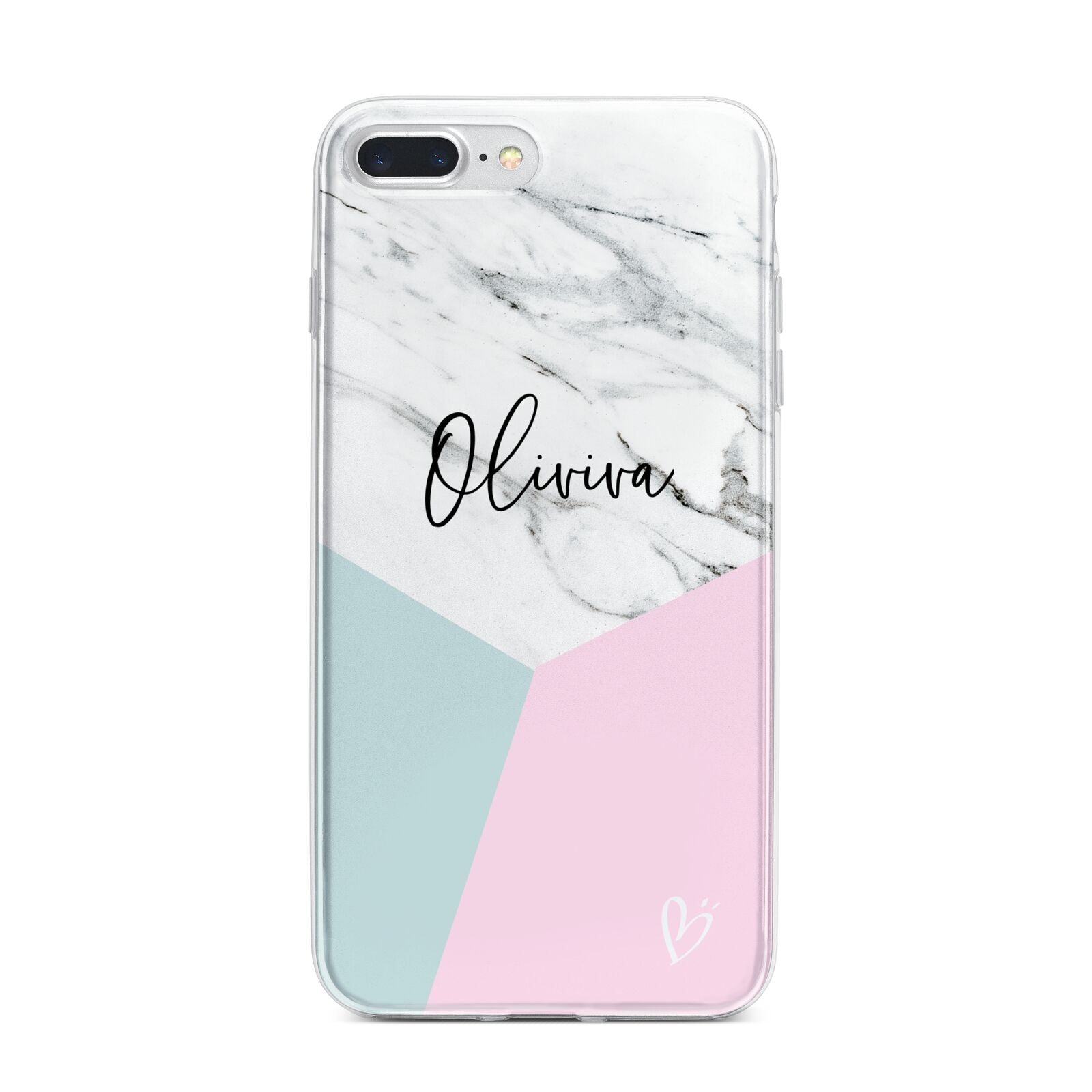 Marble Pink Geometric Personalised iPhone 7 Plus Bumper Case on Silver iPhone