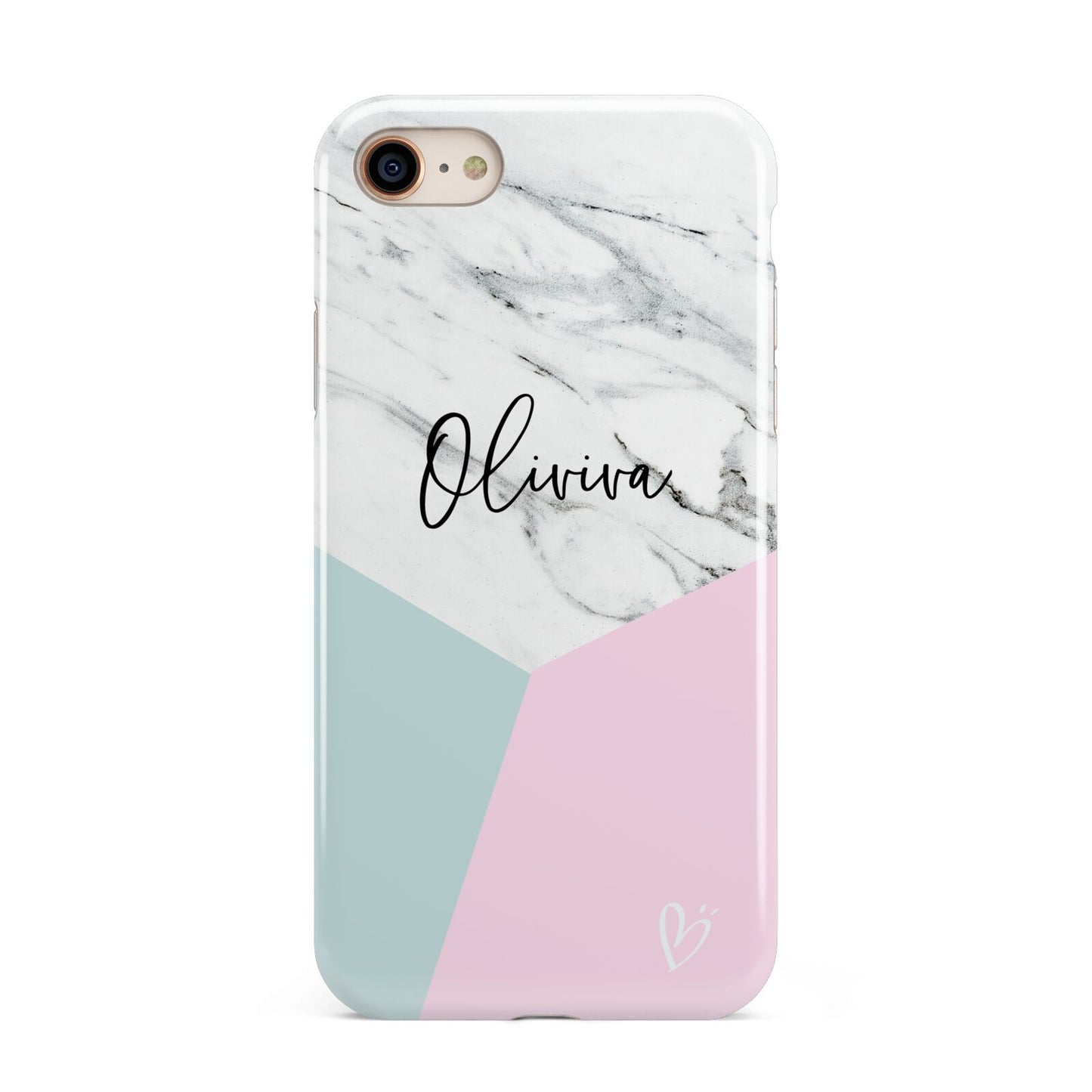 Marble Pink Geometric Personalised iPhone 8 3D Tough Case on Gold Phone