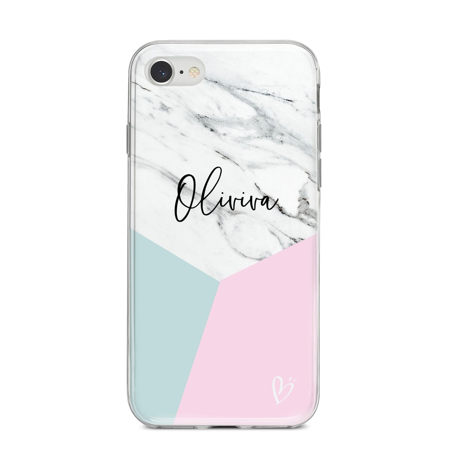 Marble Pink Geometric Personalised iPhone 8 Bumper Case on Silver iPhone