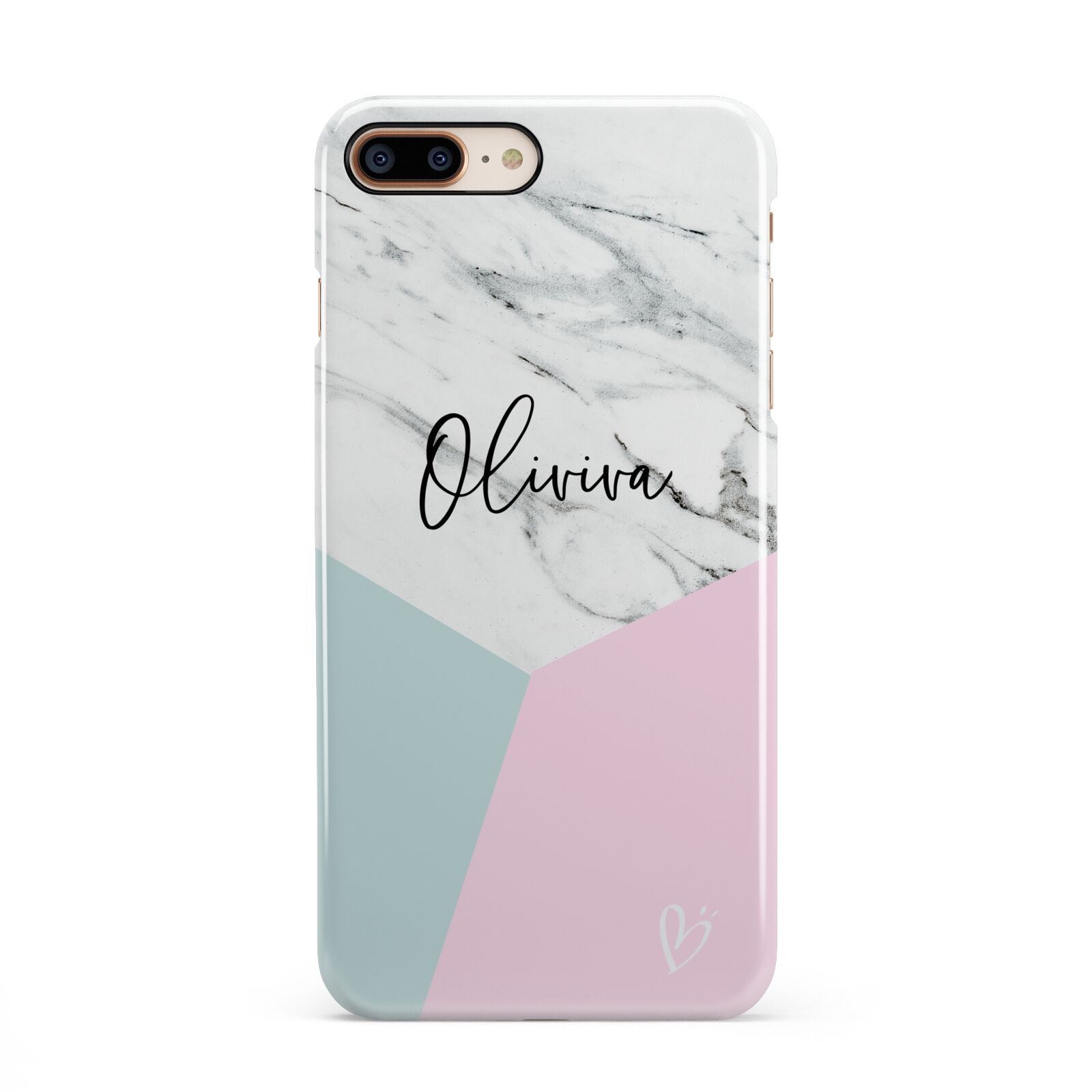 Marble Pink Geometric Personalised iPhone 8 Plus 3D Snap Case on Gold Phone