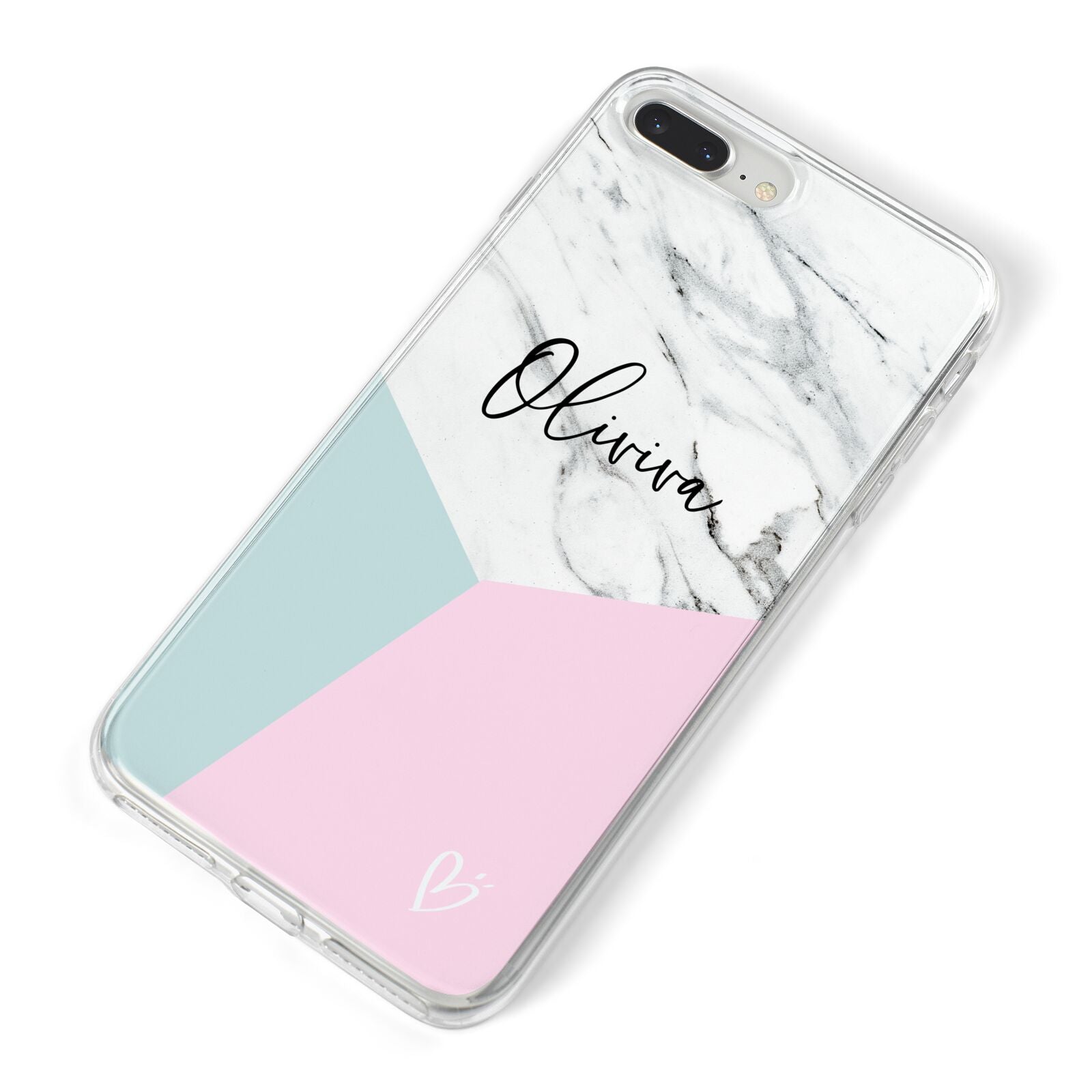 Marble Pink Geometric Personalised iPhone 8 Plus Bumper Case on Silver iPhone Alternative Image