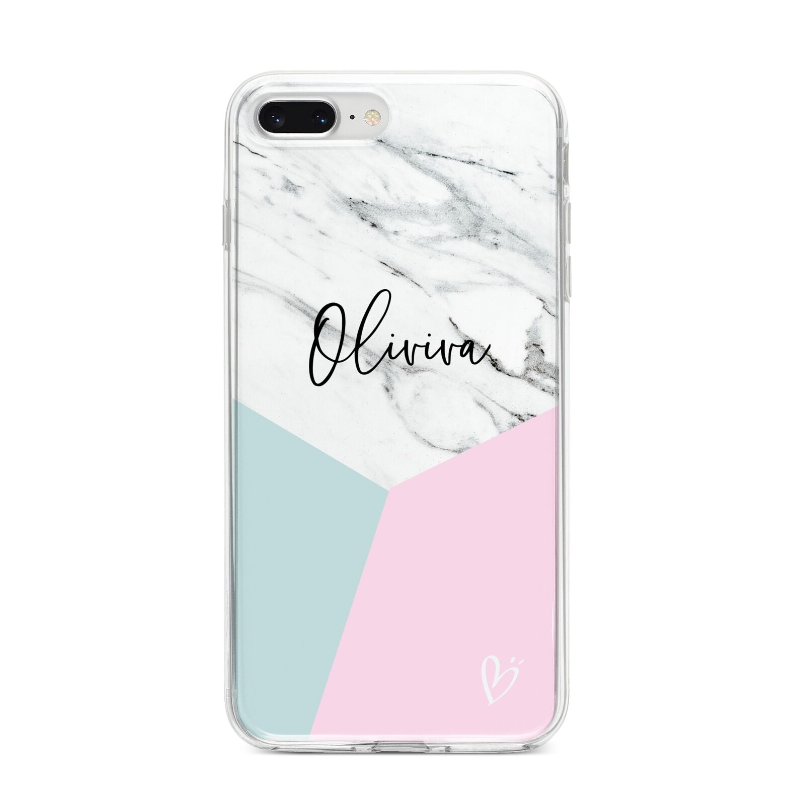 Marble Pink Geometric Personalised iPhone 8 Plus Bumper Case on Silver iPhone