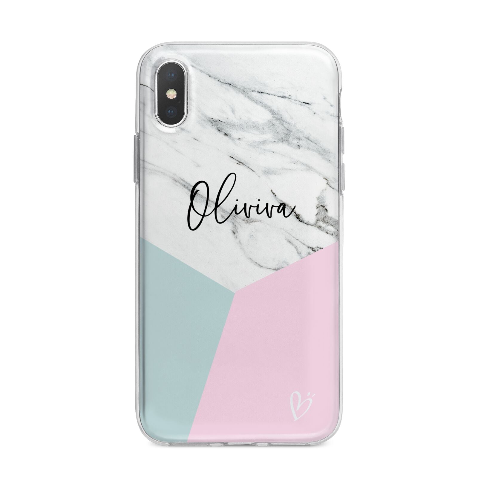 Marble Pink Geometric Personalised iPhone X Bumper Case on Silver iPhone Alternative Image 1