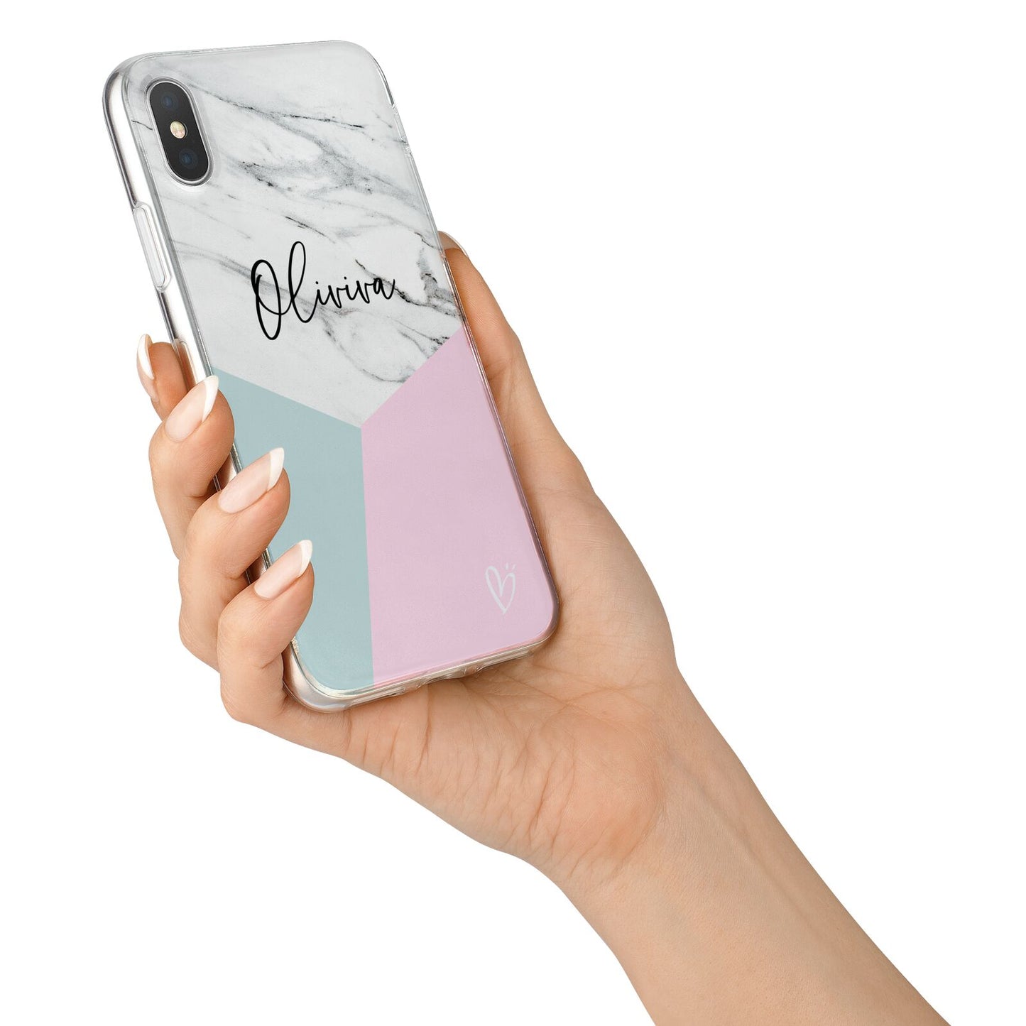 Marble Pink Geometric Personalised iPhone X Bumper Case on Silver iPhone Alternative Image 2