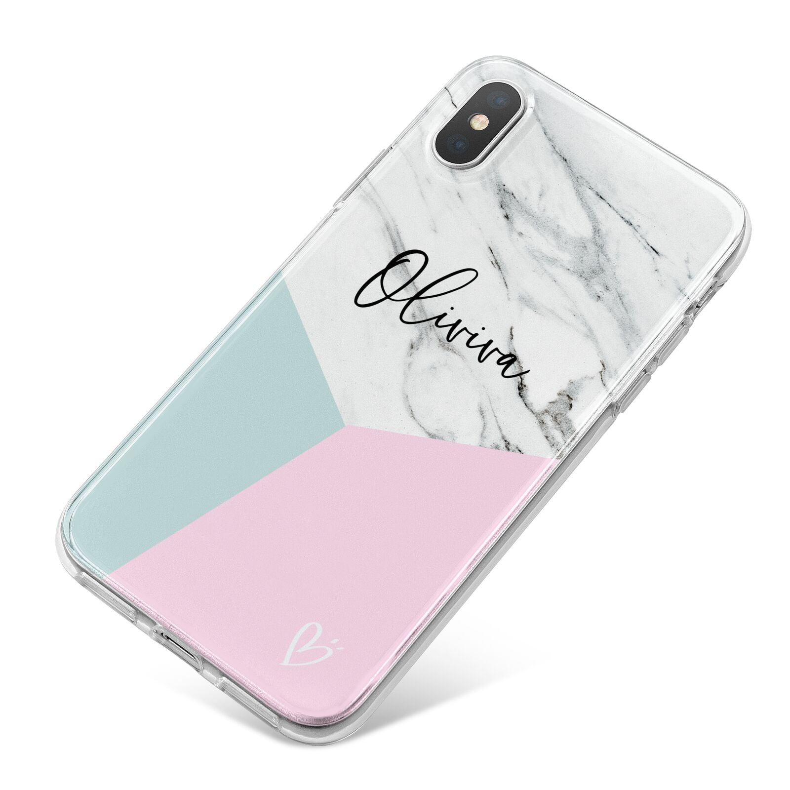 Marble Pink Geometric Personalised iPhone X Bumper Case on Silver iPhone