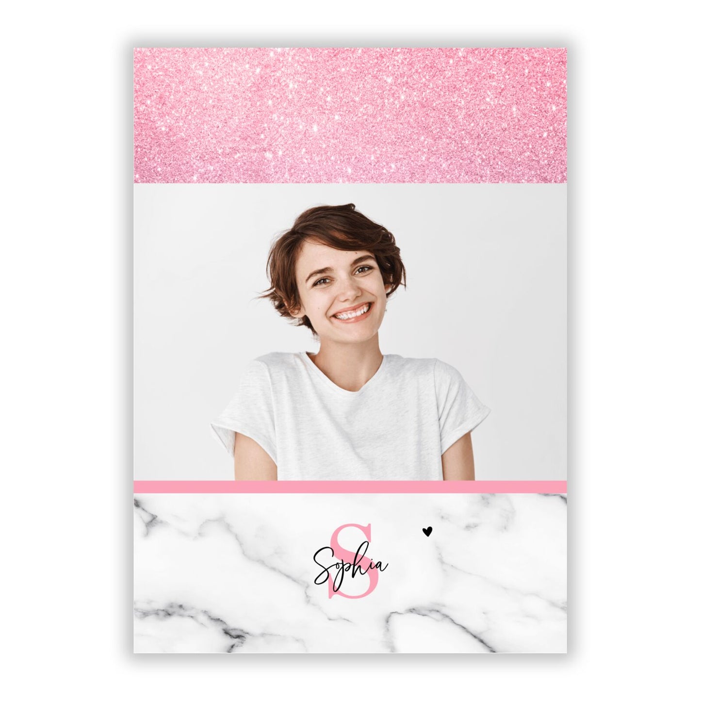 Marble Pink Glitter Photo Custom A5 Flat Greetings Card