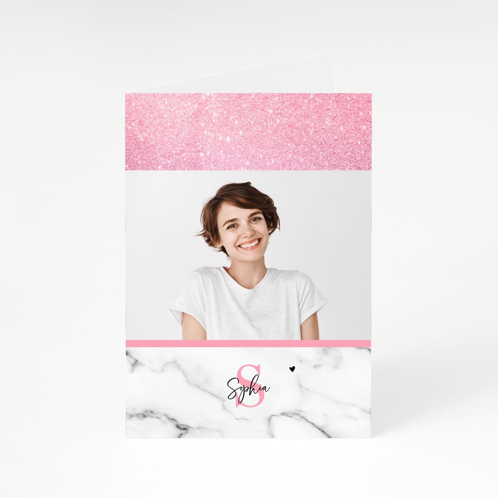 Marble Pink Glitter Photo Custom A5 Greetings Card