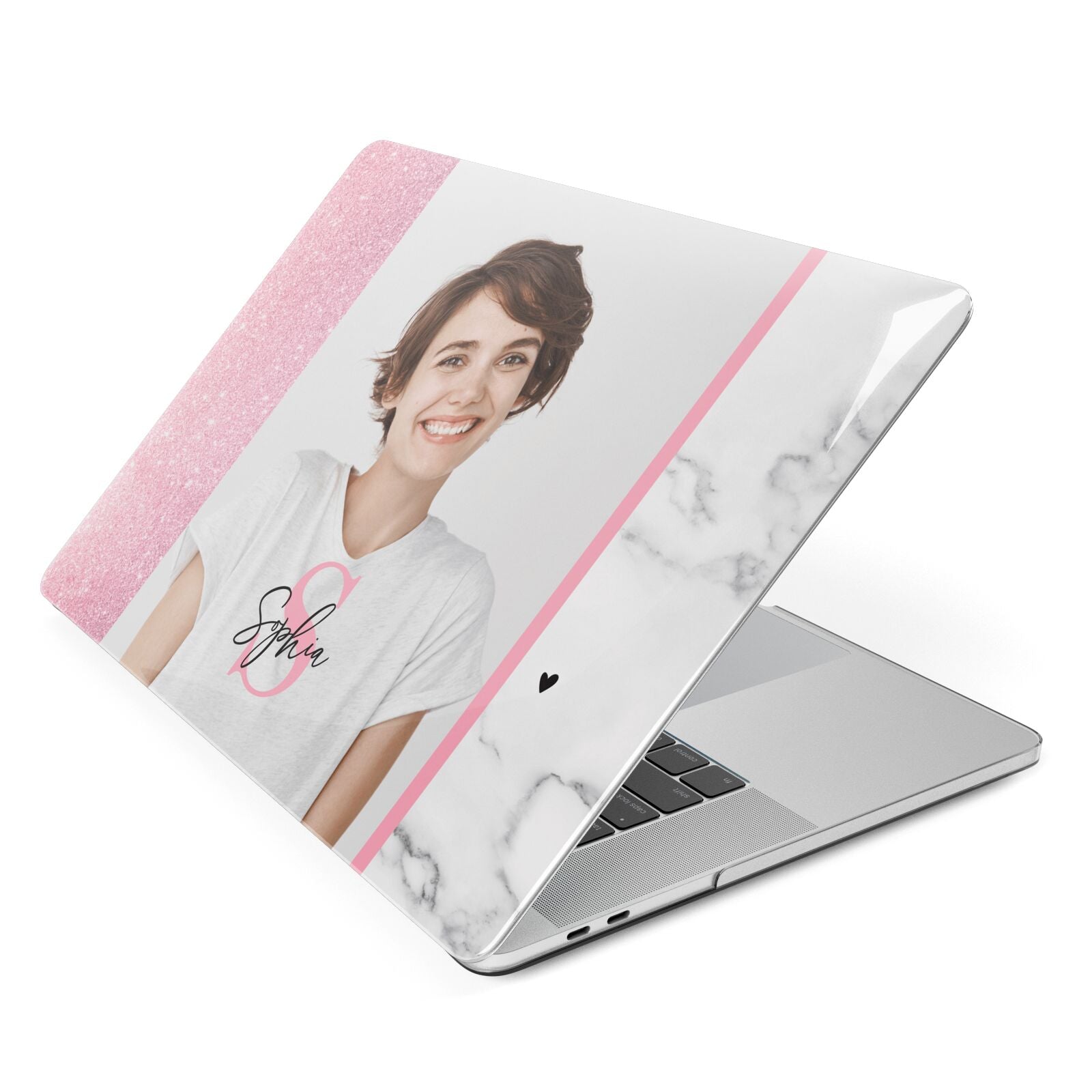Marble Pink Glitter Photo Custom Apple MacBook Case Side View
