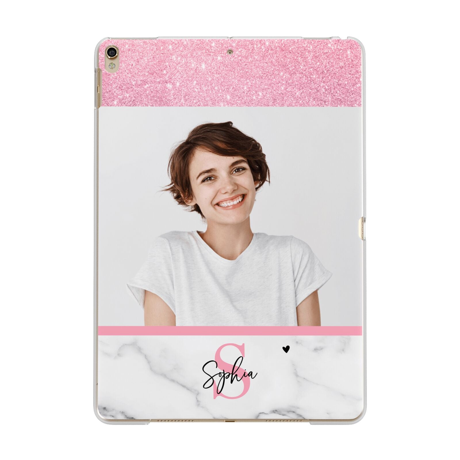 Marble Pink Glitter Photo Custom Apple iPad Gold Case