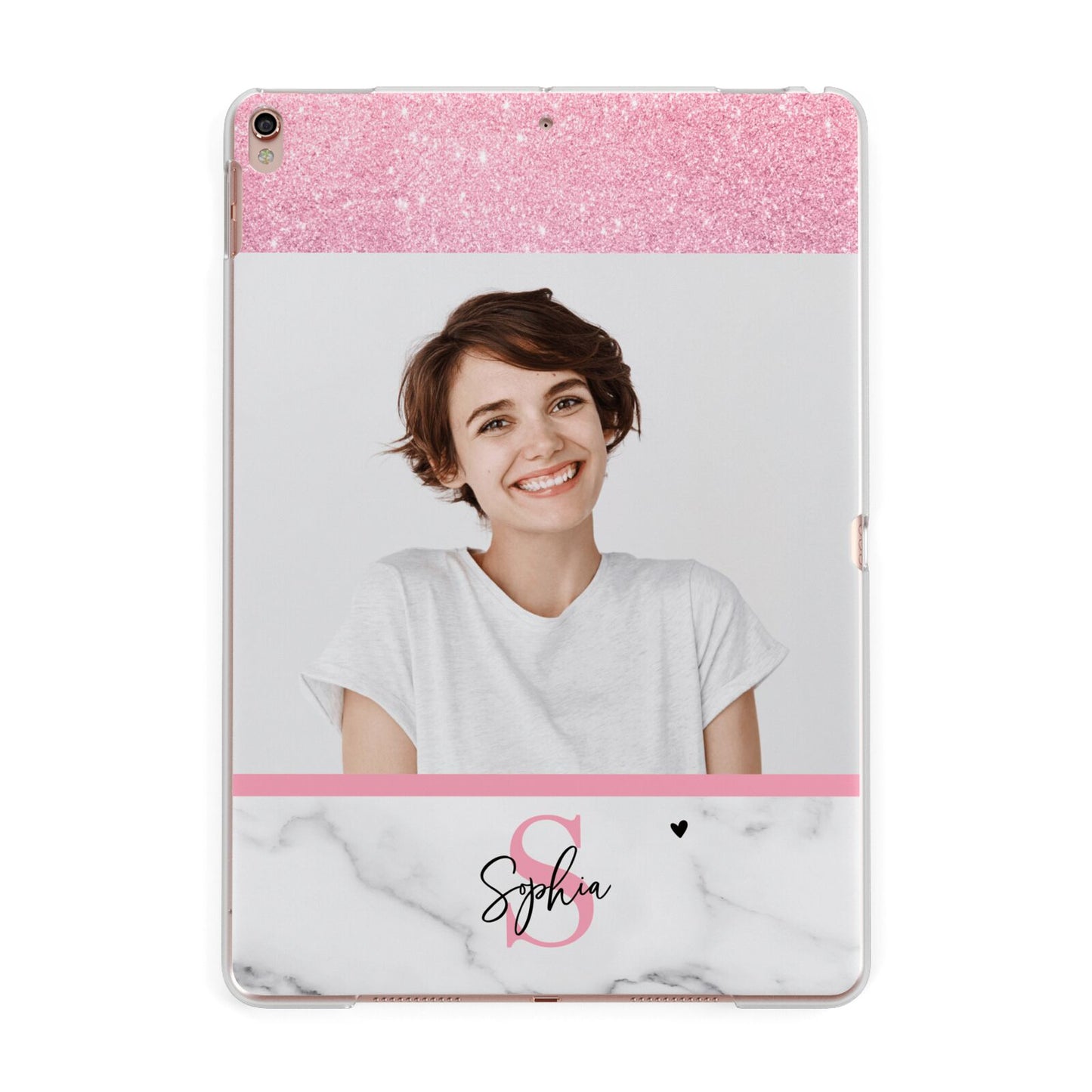 Marble Pink Glitter Photo Custom Apple iPad Rose Gold Case