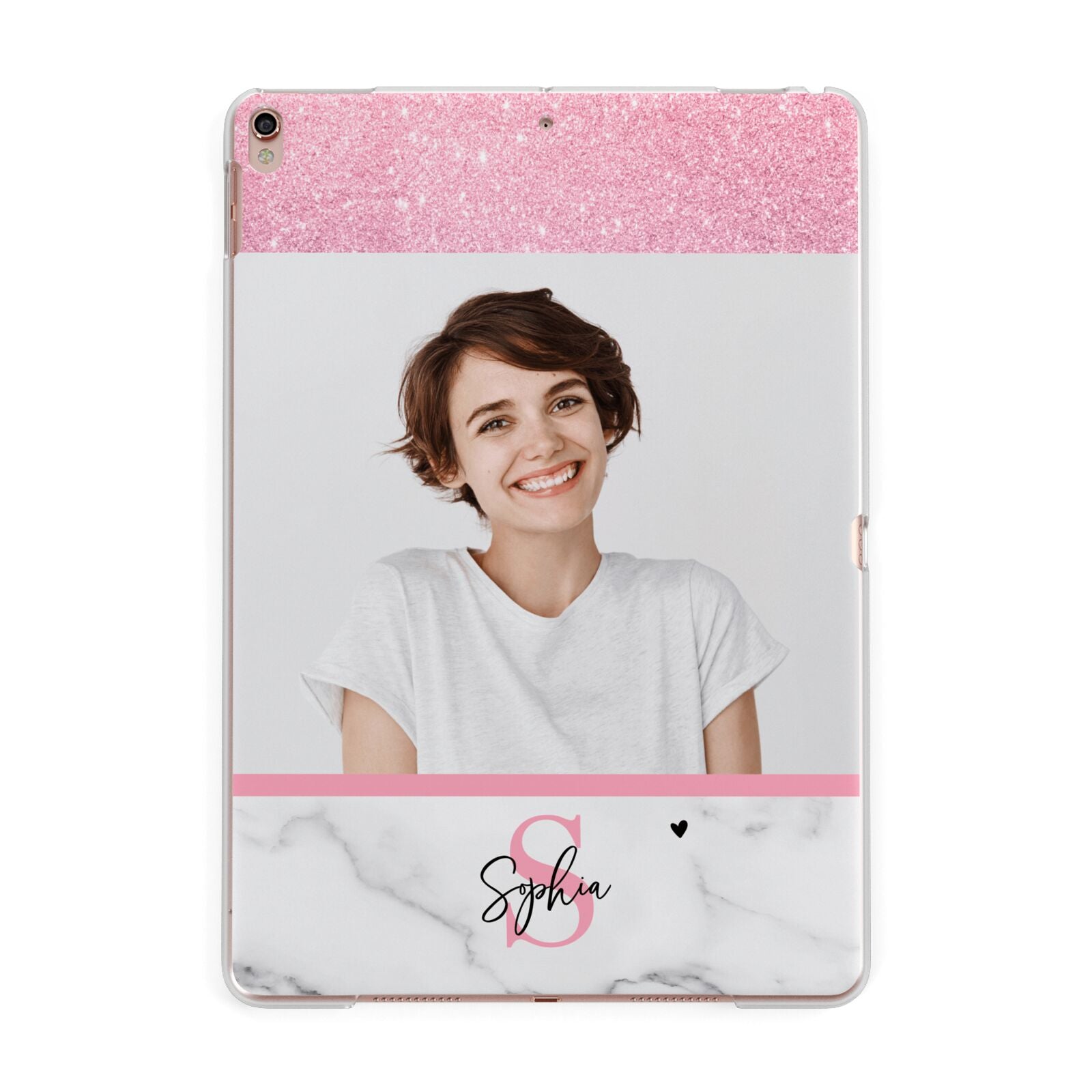 Marble Pink Glitter Photo Custom Apple iPad Rose Gold Case