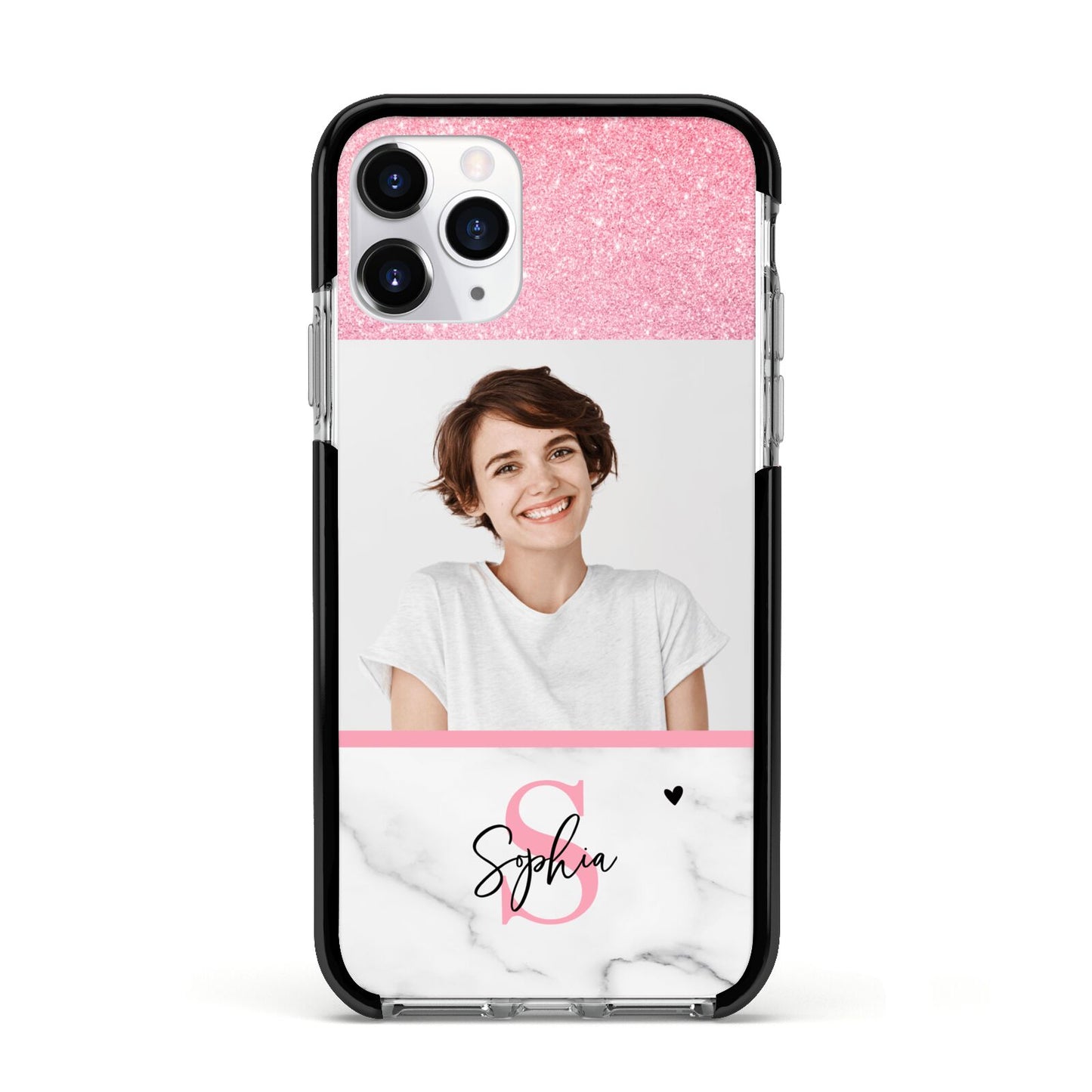 Marble Pink Glitter Photo Custom Apple iPhone 11 Pro in Silver with Black Impact Case