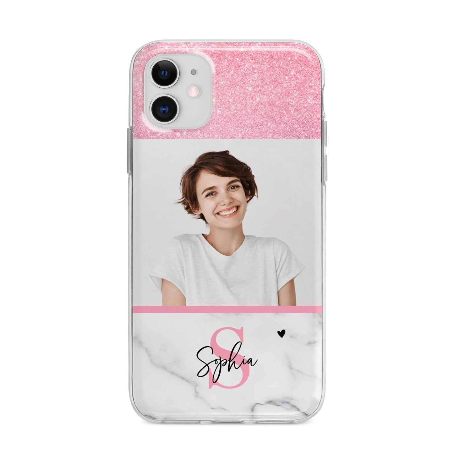 Marble Pink Glitter Photo Custom Apple iPhone 11 in White with Bumper Case