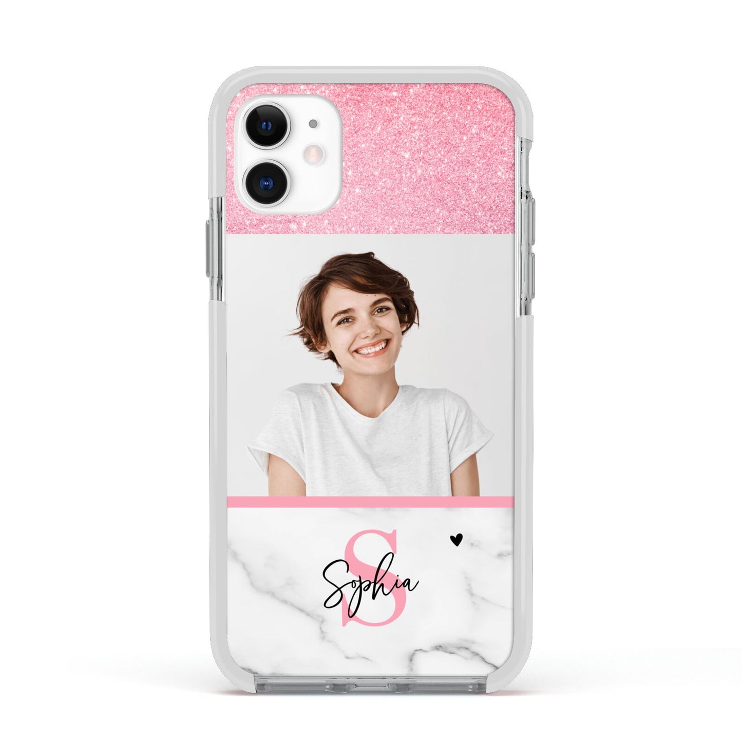 Marble Pink Glitter Photo Custom Apple iPhone 11 in White with White Impact Case