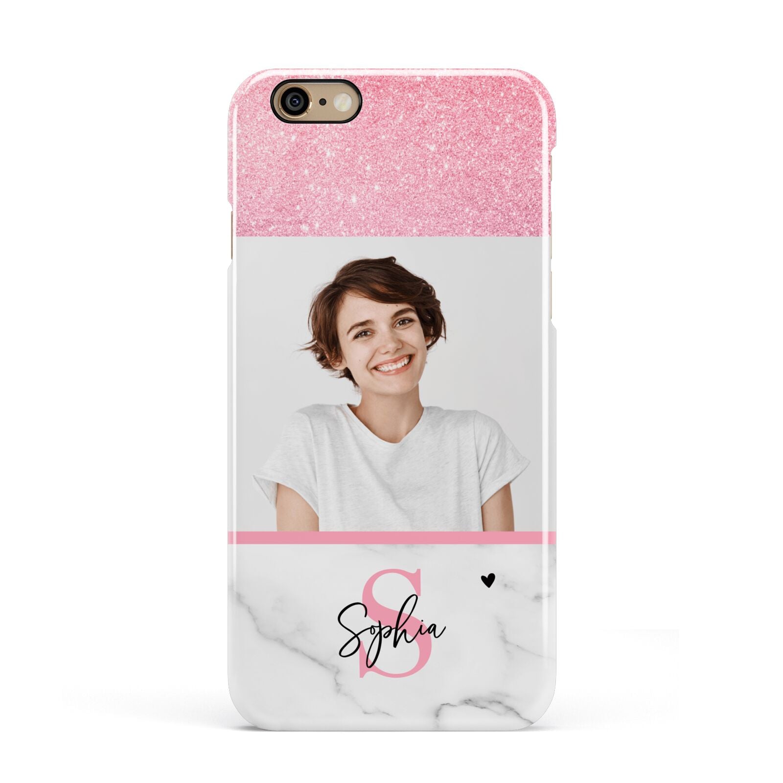Marble Pink Glitter Photo Custom Apple iPhone 6 3D Snap Case