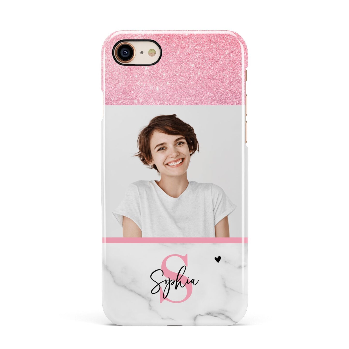 Marble Pink Glitter Photo Custom Apple iPhone 7 8 3D Snap Case