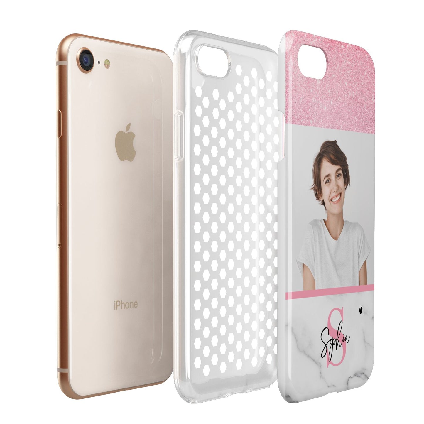 Marble Pink Glitter Photo Custom Apple iPhone 7 8 3D Tough Case Expanded View