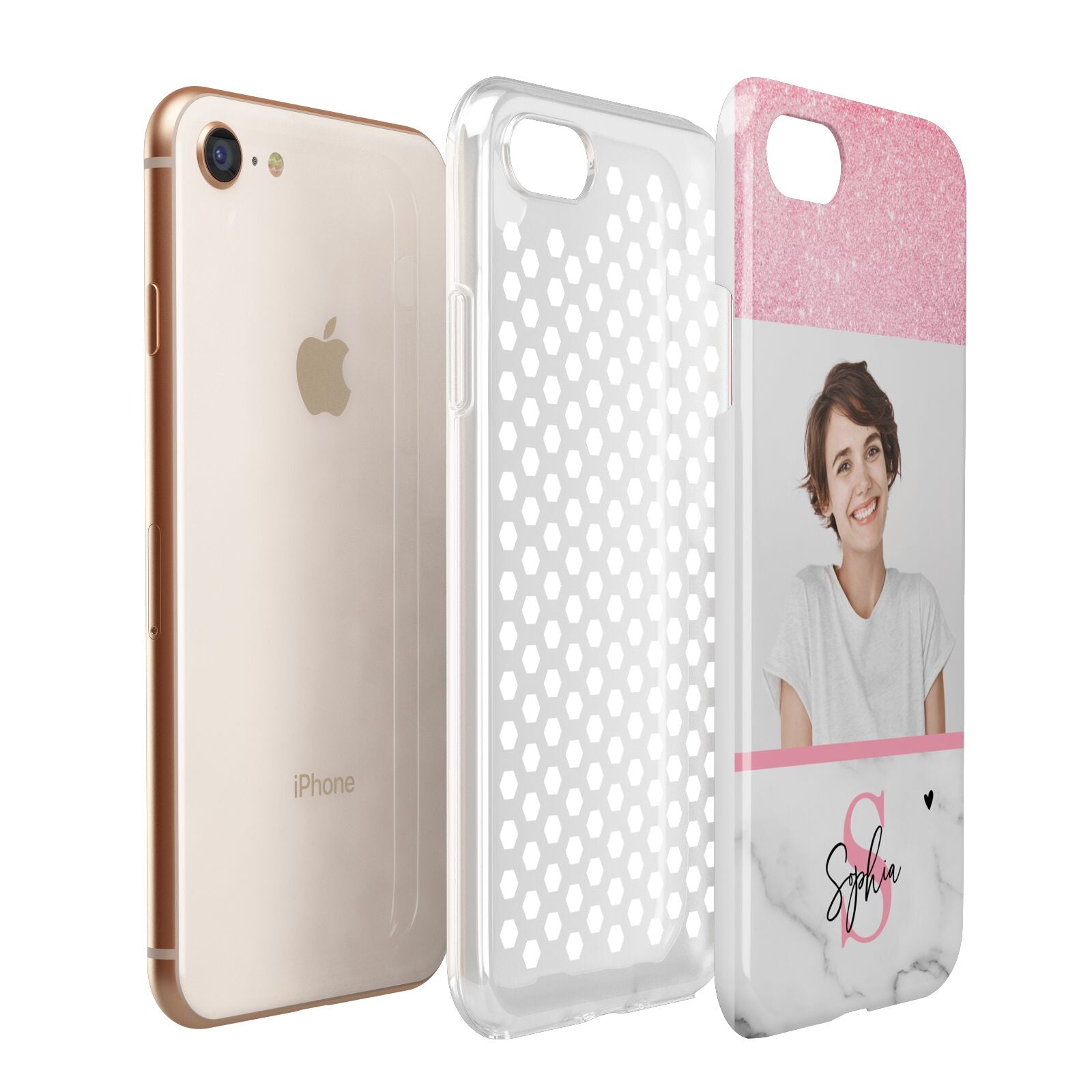 Marble Pink Glitter Photo Custom Apple iPhone 7 8 3D Tough Case Expanded View