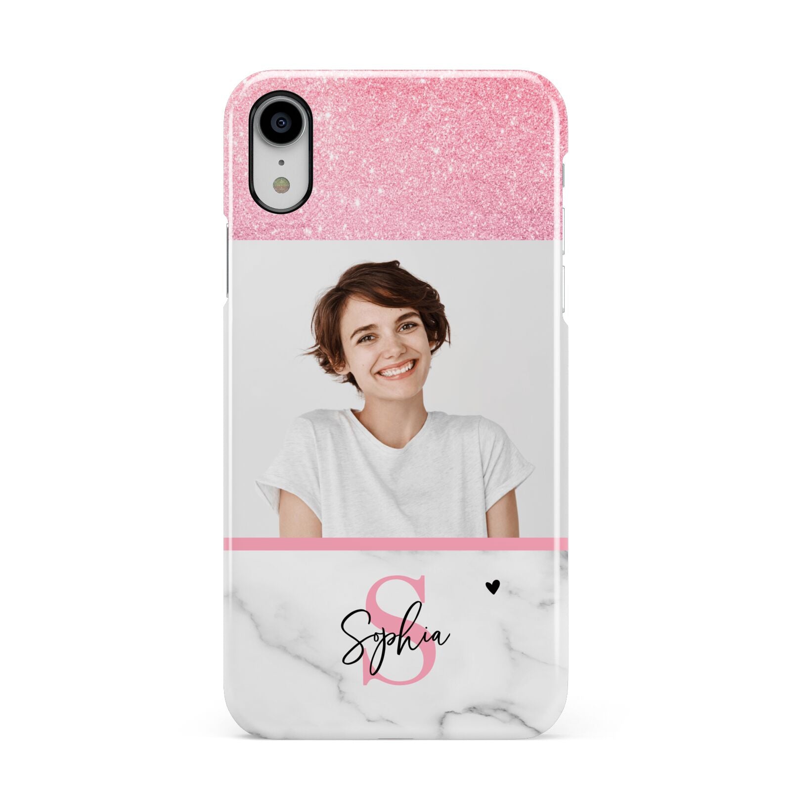 Marble Pink Glitter Photo Custom Apple iPhone XR White 3D Snap Case