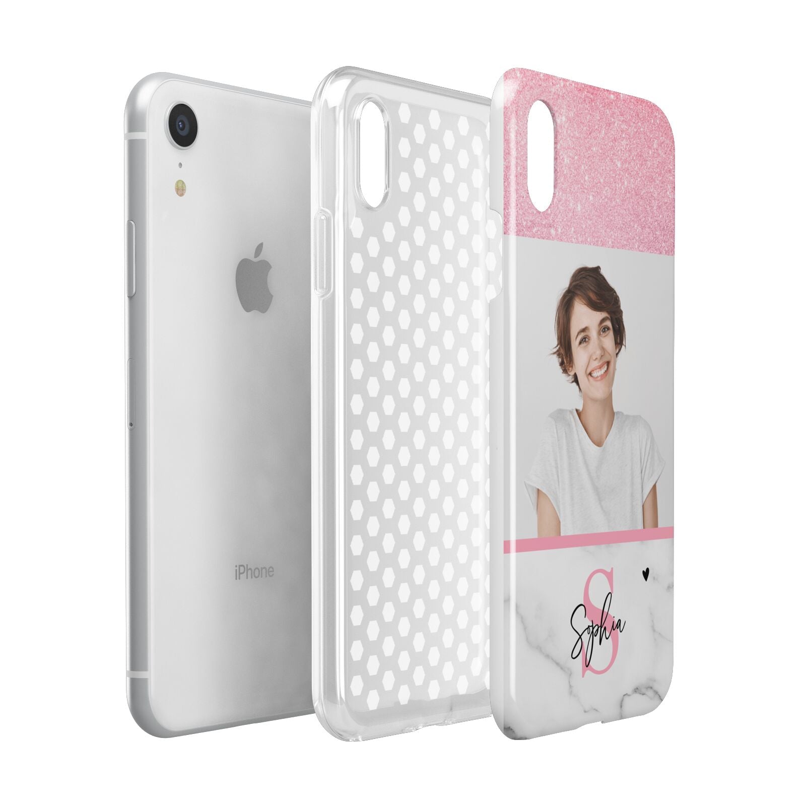 Marble Pink Glitter Photo Custom Apple iPhone XR White 3D Tough Case Expanded view