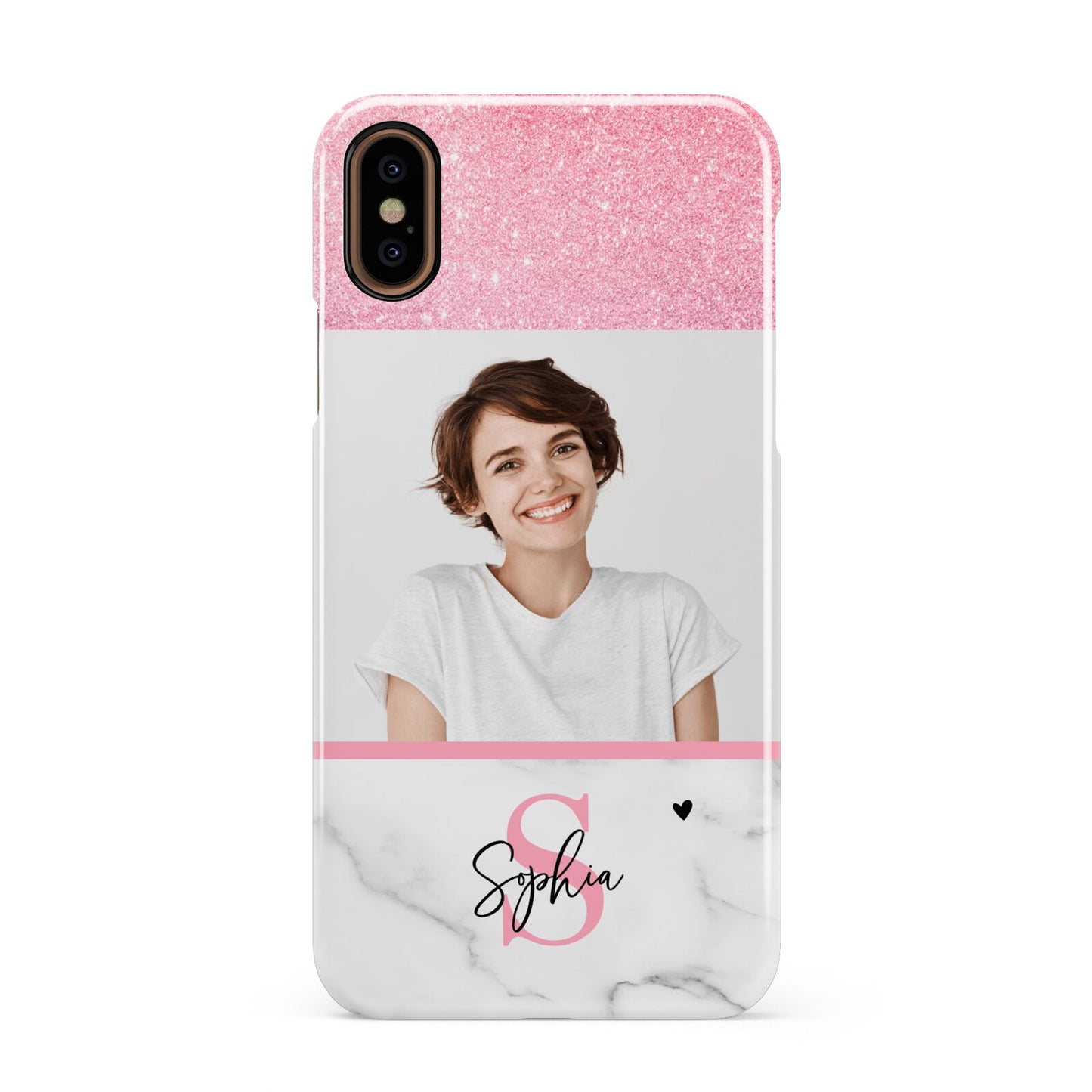 Marble Pink Glitter Photo Custom Apple iPhone XS 3D Snap Case