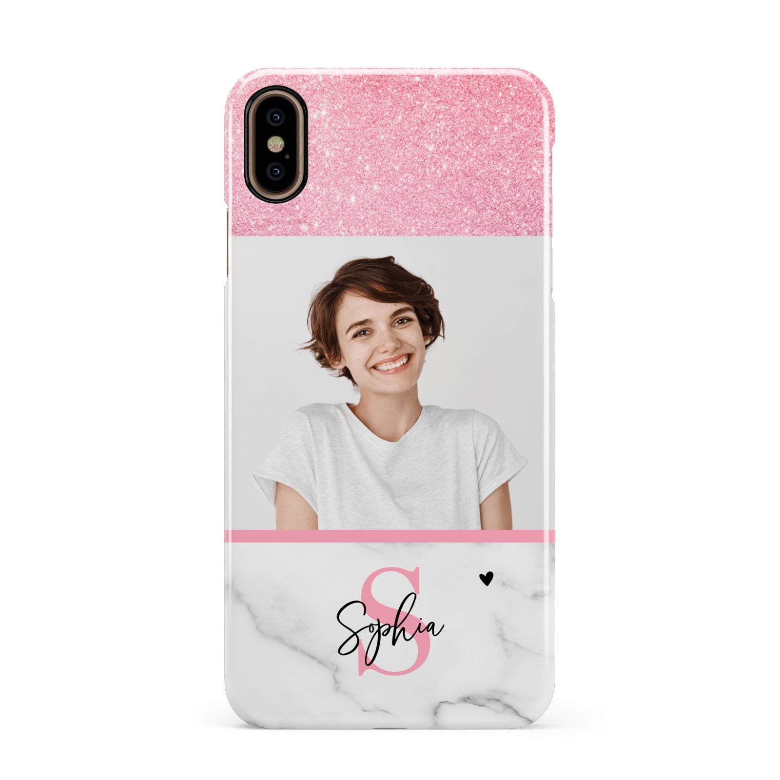 Marble Pink Glitter Photo Custom Apple iPhone Xs Max 3D Snap Case