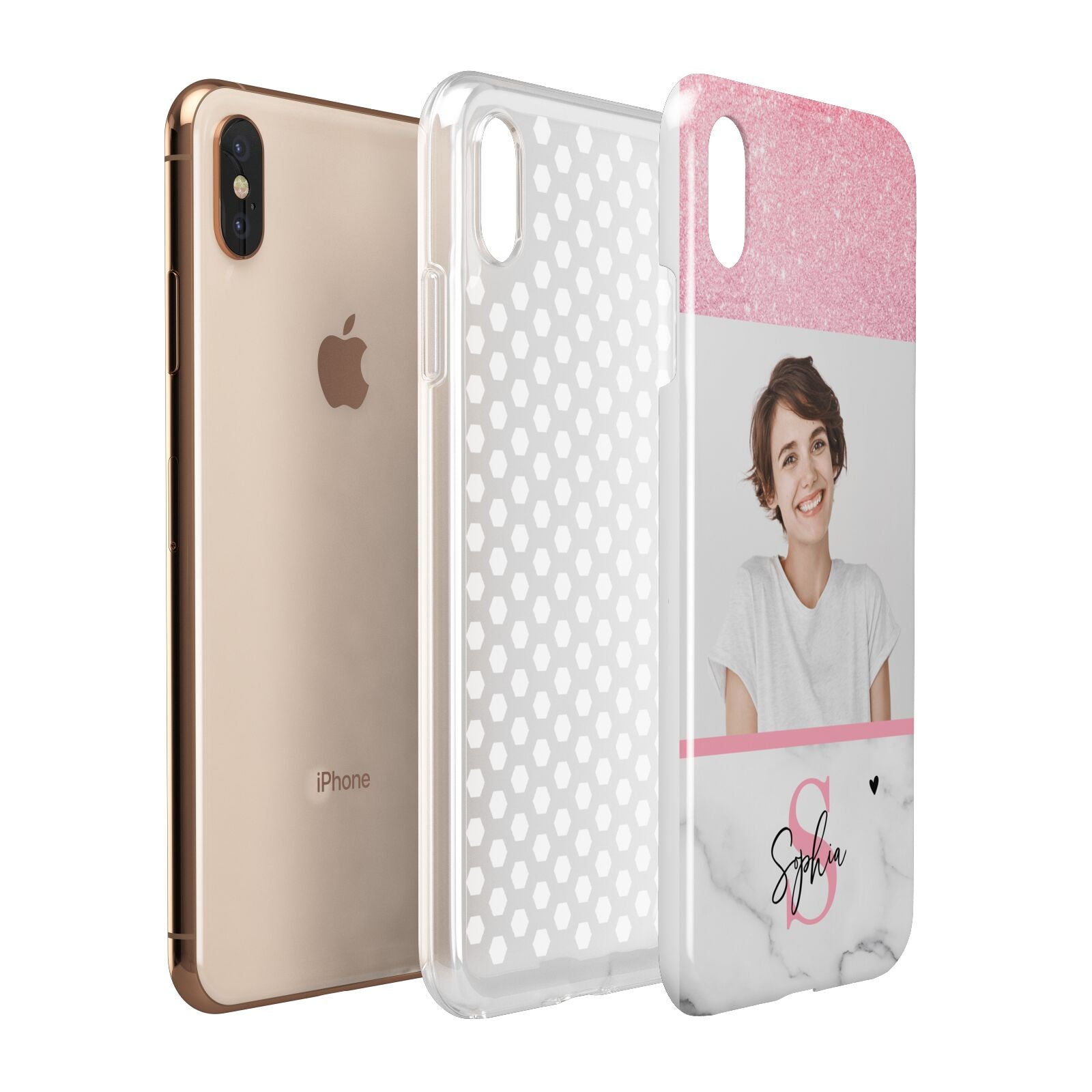 Marble Pink Glitter Photo Custom Apple iPhone Xs Max 3D Tough Case Expanded View