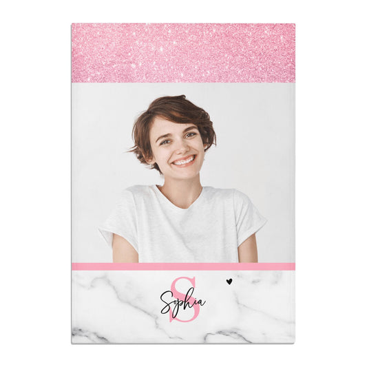 Marble Pink Glitter Photo Custom Cotton Tea Towel