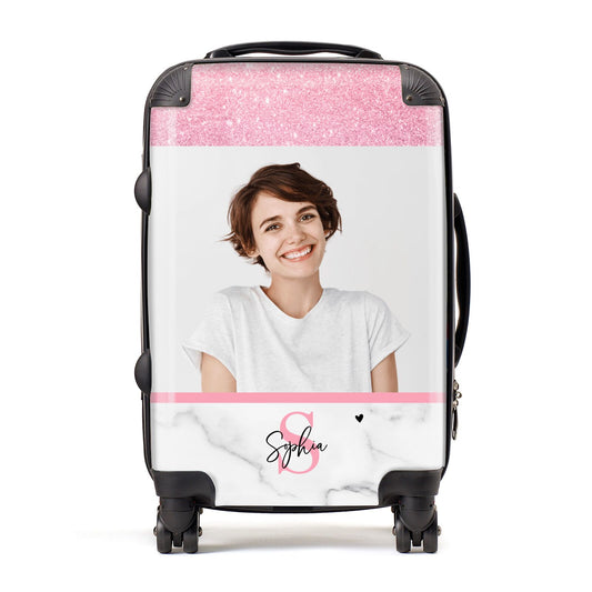 Marble Pink Glitter Photo Custom Suitcase