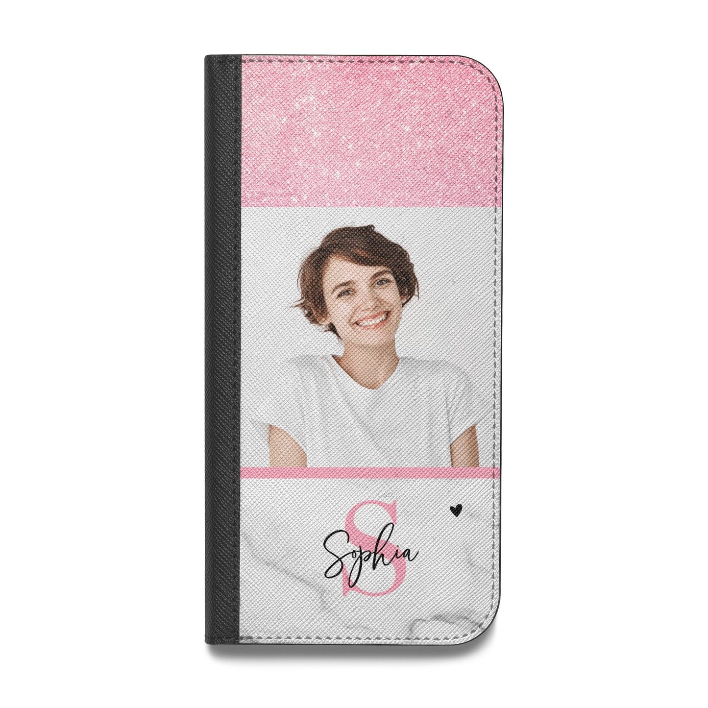 Marble Pink Glitter Photo Custom Vegan Leather Flip Samsung Case