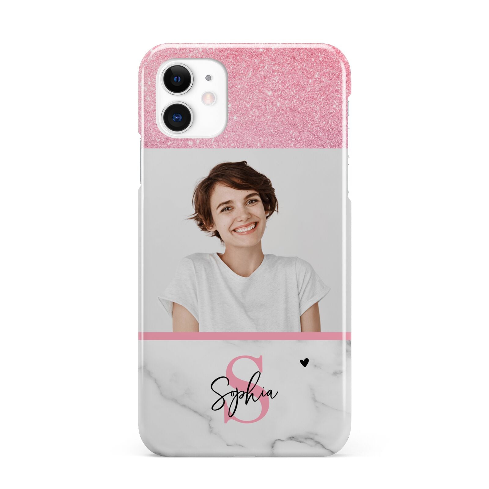 Marble Pink Glitter Photo Custom iPhone 11 3D Snap Case