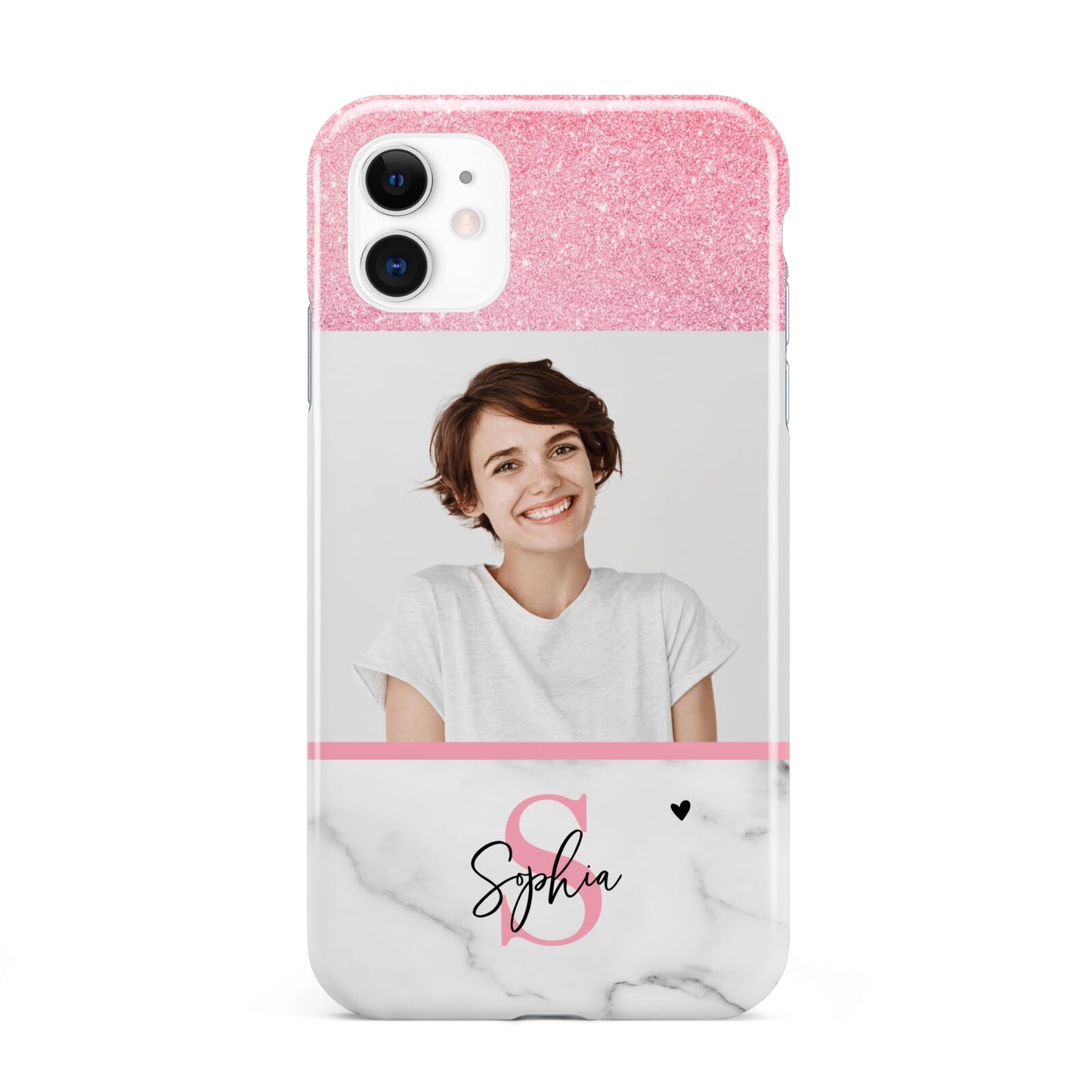 Marble Pink Glitter Photo Custom iPhone 11 3D Tough Case