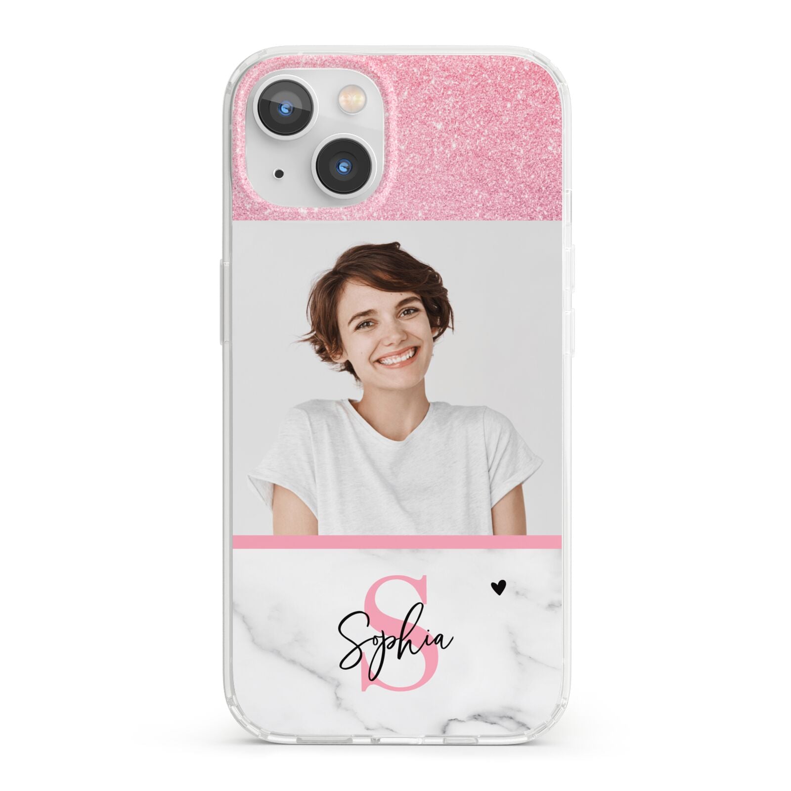 Marble Pink Glitter Photo Custom iPhone 13 Clear Bumper Case