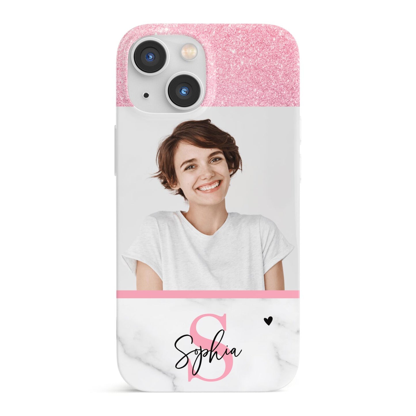 Marble Pink Glitter Photo Custom iPhone 13 Mini Full Wrap 3D Snap Case