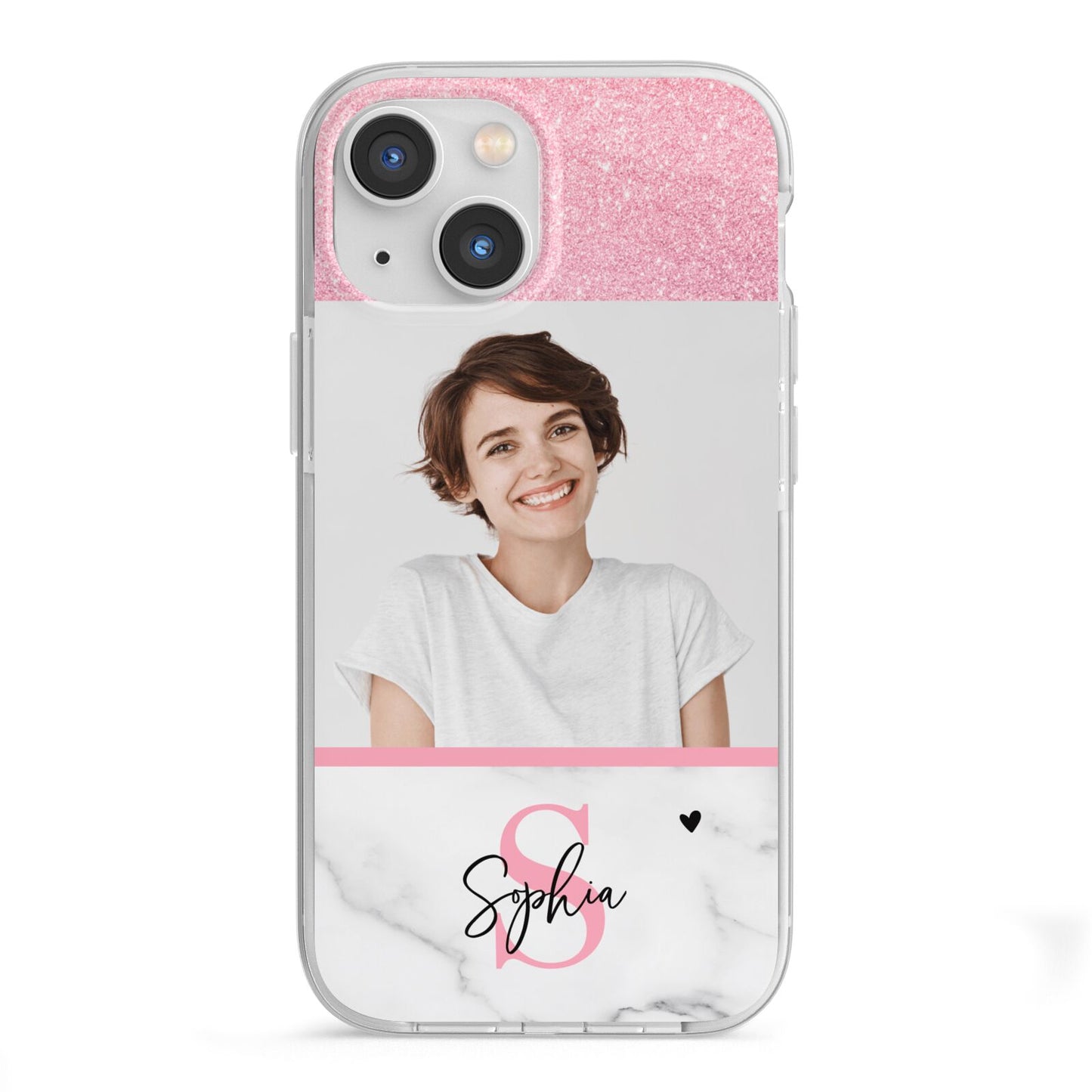 Marble Pink Glitter Photo Custom iPhone 13 Mini TPU Impact Case with White Edges