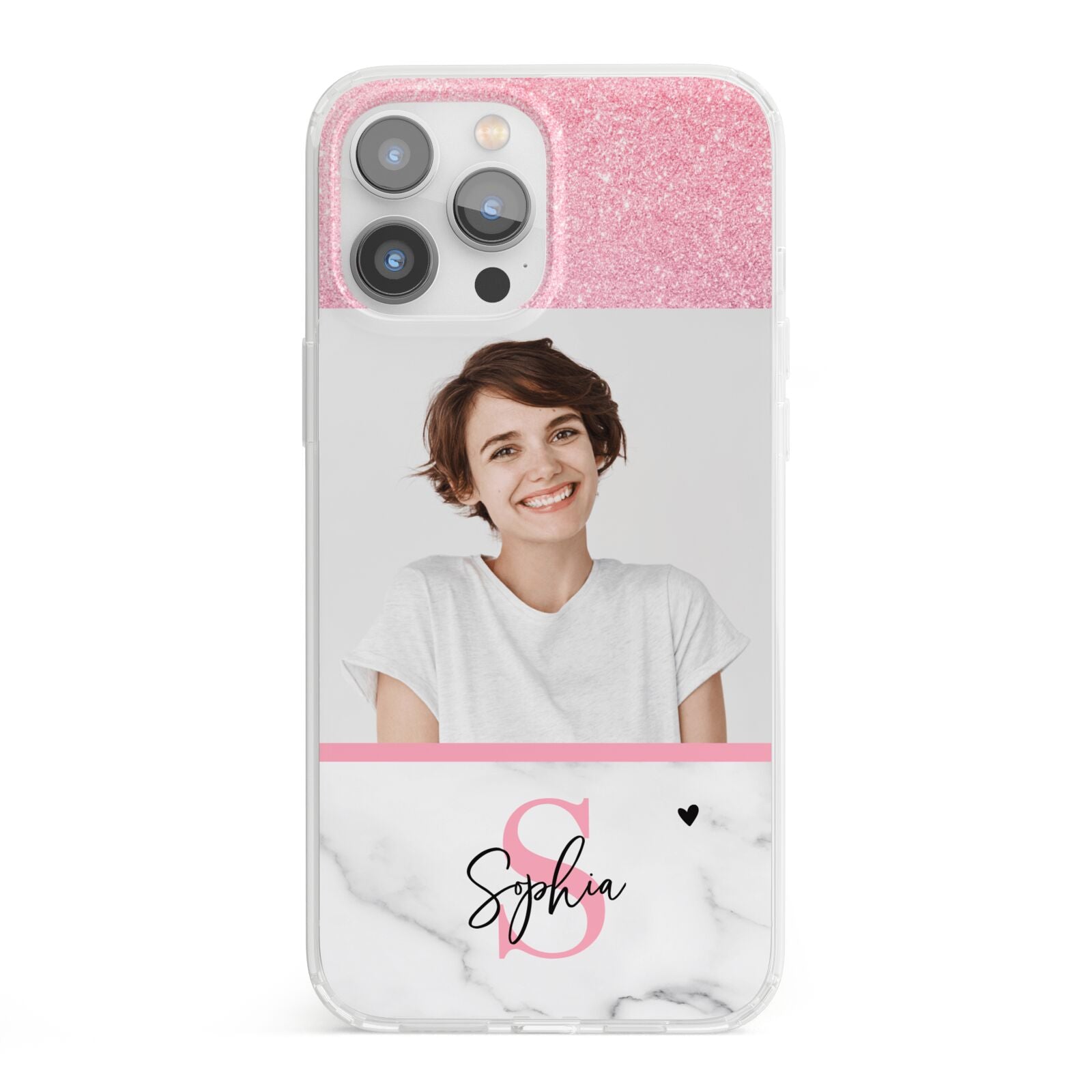 Marble Pink Glitter Photo Custom iPhone 13 Pro Max Clear Bumper Case