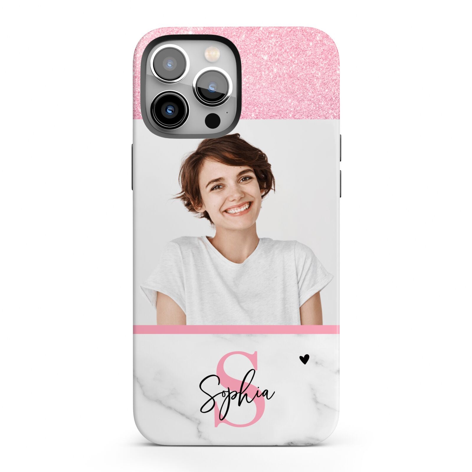 Marble Pink Glitter Photo Custom iPhone 13 Pro Max Full Wrap 3D Tough Case