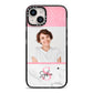Marble Pink Glitter Photo Custom iPhone 14 Black Impact Case on Silver phone