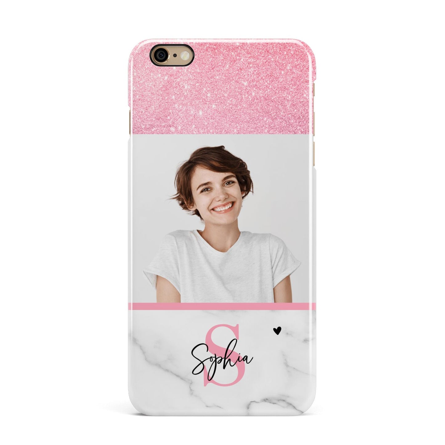 Marble Pink Glitter Photo Custom iPhone 6 Plus 3D Snap Case on Gold Phone