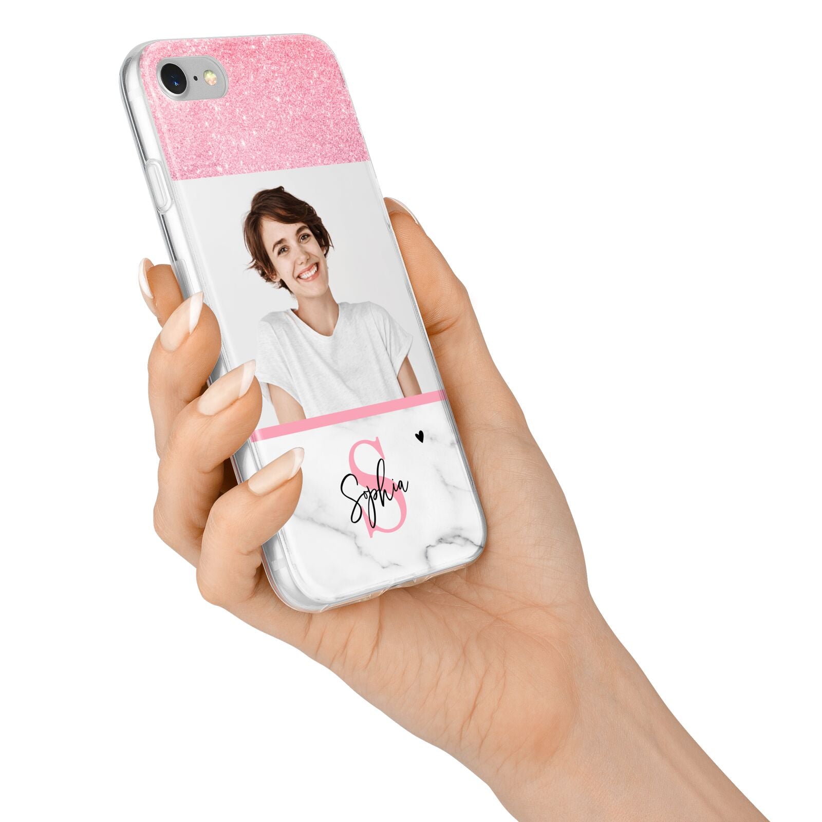 Marble Pink Glitter Photo Custom iPhone 7 Bumper Case on Silver iPhone Alternative Image