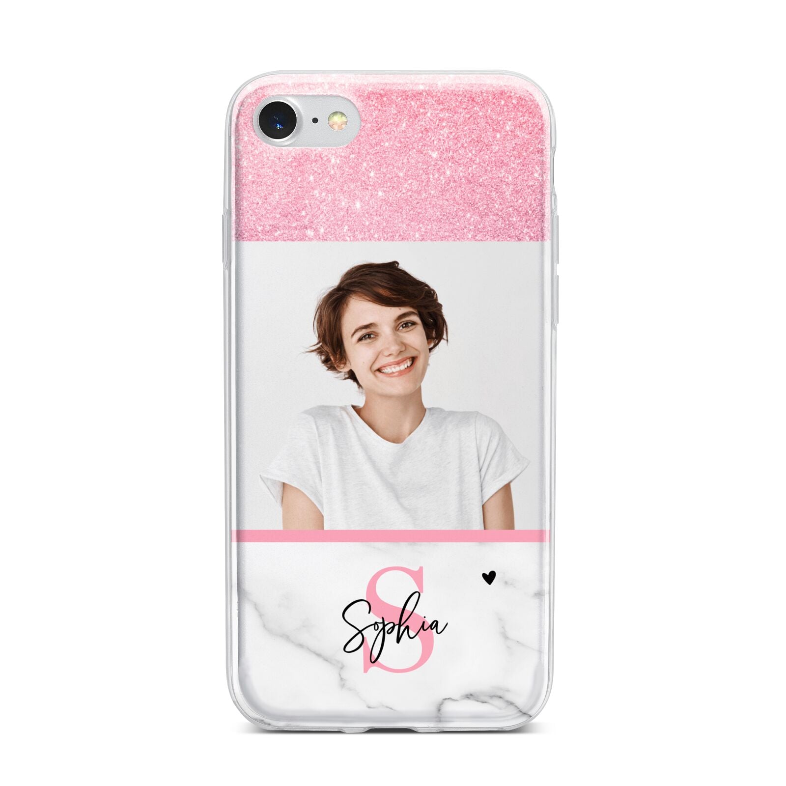 Marble Pink Glitter Photo Custom iPhone 7 Bumper Case on Silver iPhone