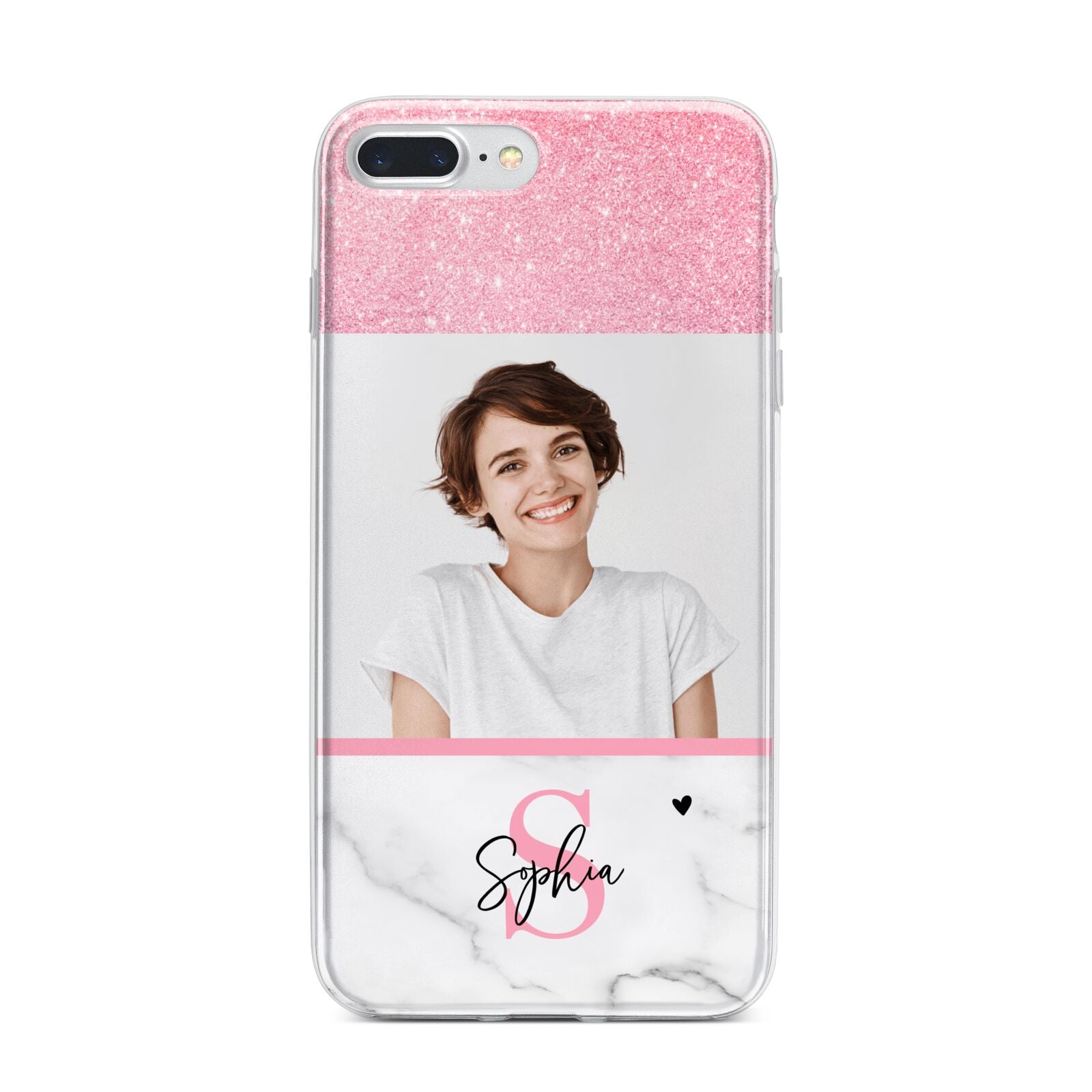 Marble Pink Glitter Photo Custom iPhone 7 Plus Bumper Case on Silver iPhone