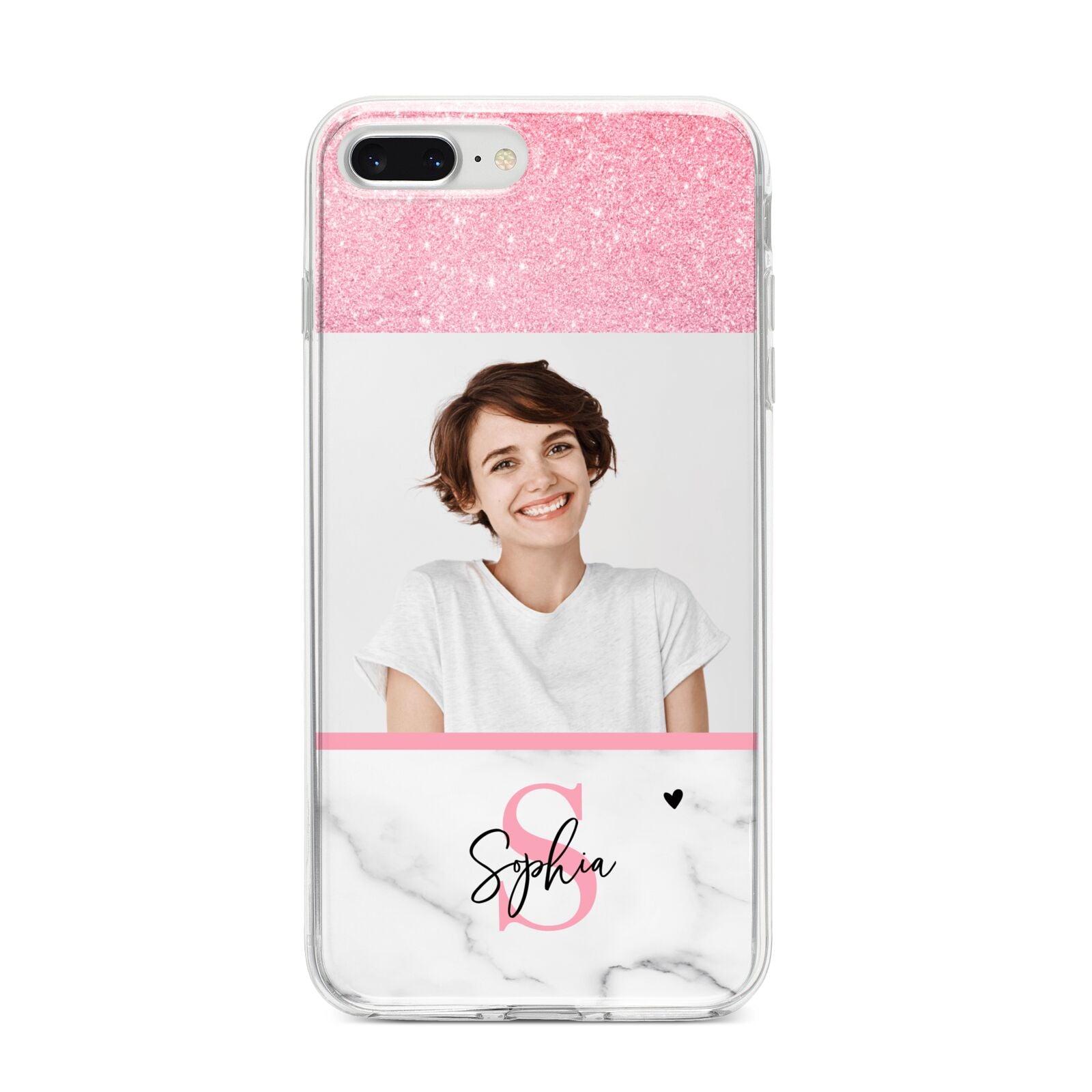 Marble Pink Glitter Photo Custom iPhone 8 Plus Bumper Case on Silver iPhone